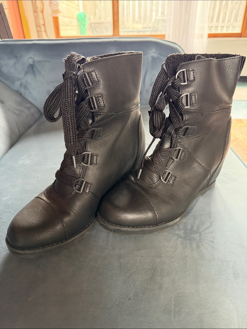 Universal Thread Black Lace-Up Wedge Ankle Boots
